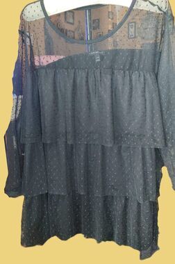 Lane Bryant Black Mesh Tiered Blouse with See through Shoulders - size 26/28